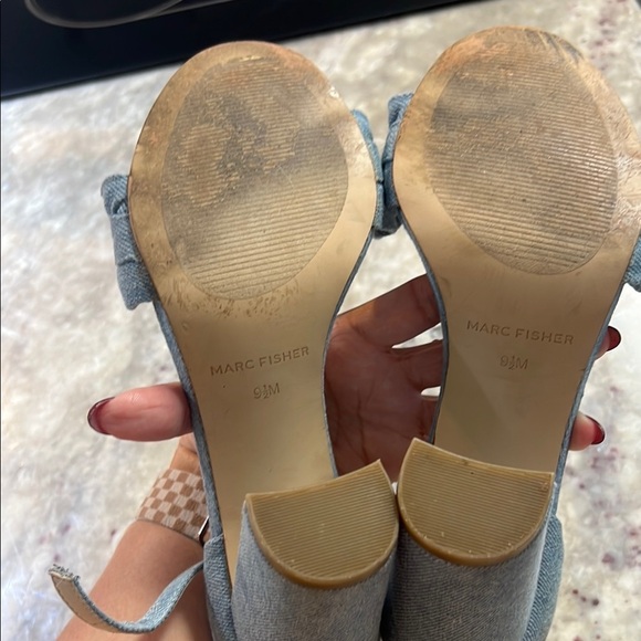 Marc Fisher Blue Denim Heeled Sandals with Pearls 9.5 - Picture 5 of 6